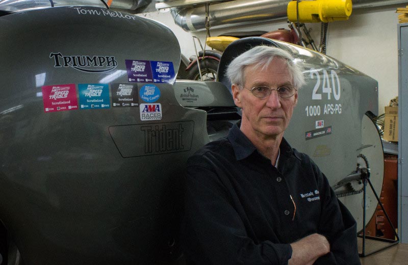 Tom Mellors with his 200mph record-setting motorcycle.