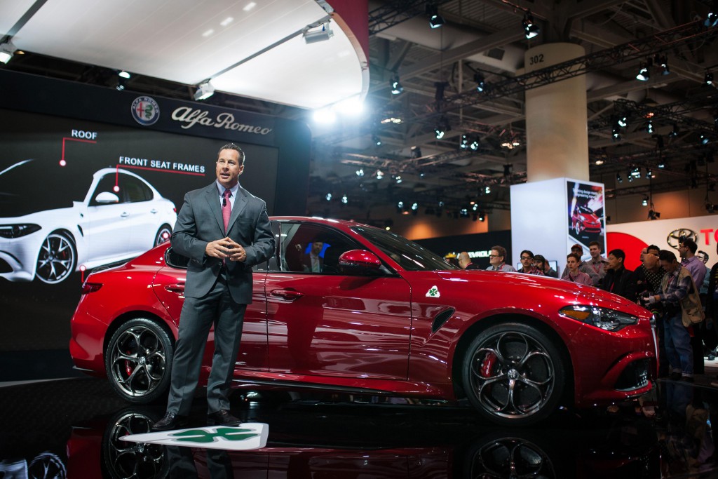 Reid Bigland, Head of Alfa Romeo North America, unveils the 2017 Alfa Romeo Giulia Quadrifoglio to Canada for the first time at the 2016 Canadian International Auto Show.